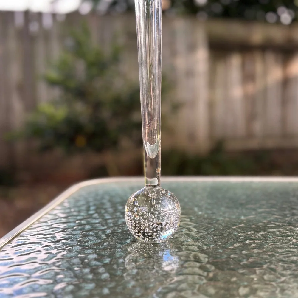 Vintage Controlled Bubble Art Glass Bud Vase Clear Bullicante Ball Base 8 Inch
